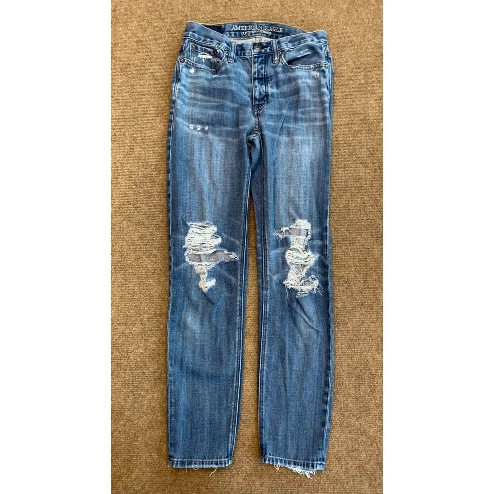 American Eagle Jeans Womens 00 Vintage High Rise Distressed Whiskered Y2K Denim